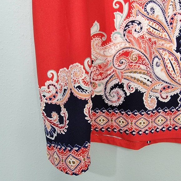 L APT 9 Red dress blue floral paisley gown EE - Picture 3 of 9